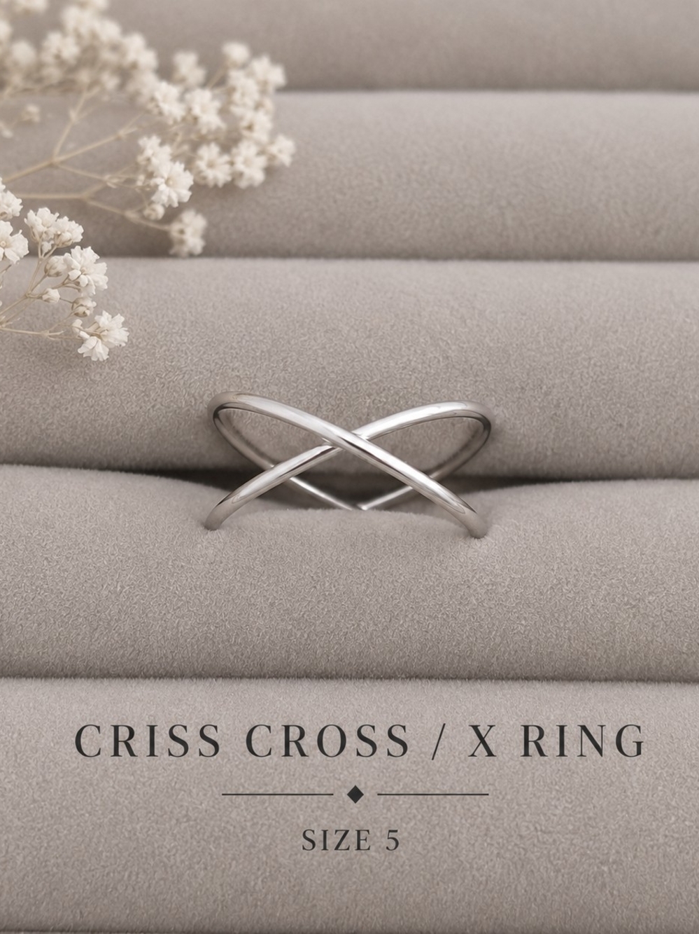 Silver Criss Cross X Ring Polished Silver